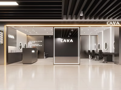 Modern Hair Salon Interior With Black And White Lighting Mirrors Chairs And Reception Desk 3d model