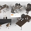 Various Modern Office Desks With Ergonomic Chairs And Wooden Surfaces 3d model
