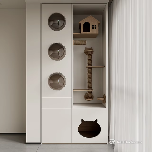 Modern Cat Tree Furniture With Round Beds Scratching Post And Small House 3d model 