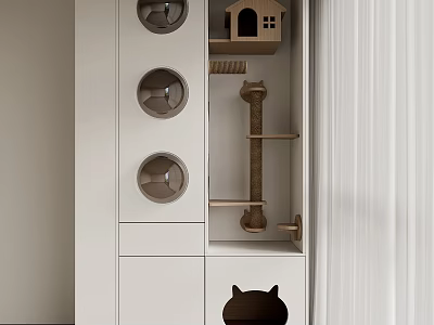 Modern Cat Tree Furniture With Round Beds Scratching Post And Small House 3d model