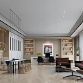 Modern Office Interior Design With Bookshelves Work Desk And Sofa Area 3d model