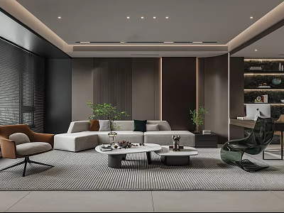 Modern Living Room Interior Design With Sofa Accent Chair Coffee Tables Rug And Plants 3d model