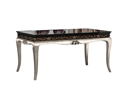 Elegant Classic Dining Table With Glass Top Decorative Edge And Silver Carved Legs 3d model