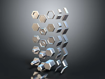 Modern Silver Hexagonal And Cubic Lighting Combination With Metallic Finish For Wall Decoration 3d model