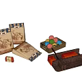 Vintage Themed Decorative Ornament Set with Paper Bags Wooden Box and Colorful Balls