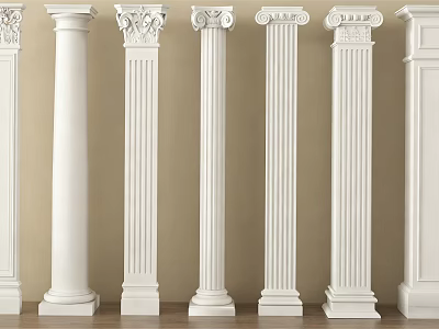 White Classical Decorative Columns Featuring Fluted Styles And Ornate Capitals For Interior Decoration 3d model