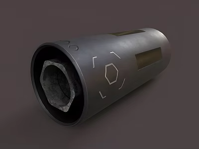 Black Cylindrical Weapon Component With Open End And Hexagonal Surface Patterns 3d model