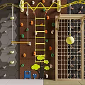 Indoor Kids Sports Equipment With Colorful Climbing Walls Yellow Ladder Net Structure And Hanging Ball