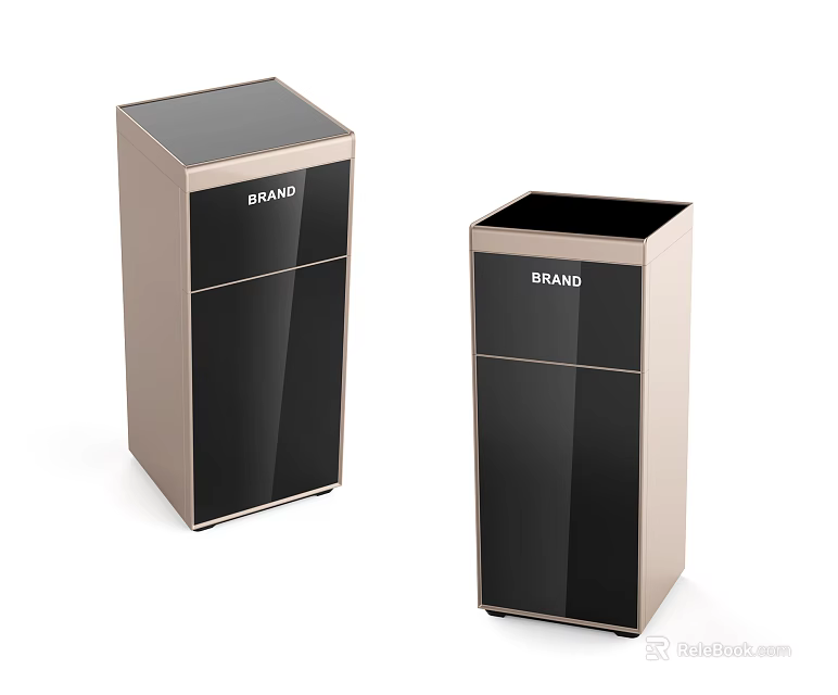 Two Modern Refrigerators With Black Glass Doors And Gold Frames For Kitchen Use 3d model 