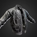 Stylish Black Leather Jacket with Hexagonal Pattern Front Zipper and Sleeve Design Details