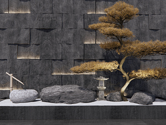 New Chinese Style Landscape Sick Stone Pine Tree Landscape Sick Stacked Stone Landscape Wall Dead Rock Courtyard Landscape 3d model