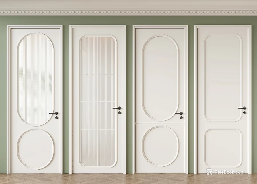 White Swing Doors Featuring Stylish Round and Panel Patterns for Interior Home Spaces 3d model 