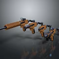 Three Different Sizes Yellow And Black Toy Weapon Models With Design Details