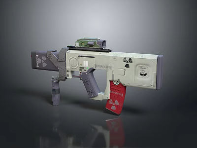 Futuristic Sci Fi Weapon With Green Scope Radioactive Symbol And Red Component 3d model