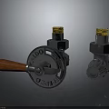 Industrial Gate Valve And Metal Parts With Wooden Handle And Golden Threads