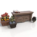 Vintage Interior Cabinet With Basket Apples Mushroom Decorations Flower Pots And Clay Pot