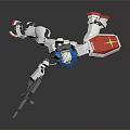 White Blue Red Yellow Mechanical Robot Model With Gun And Shield In Standing Pose
