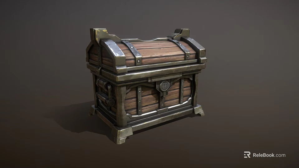 Wooden Storage Chest With Decorative Metal Straps And Ornate Metal Clasps Design 3d model 
