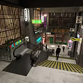Vintage Commercial Street With Wangping Overpass Statue Neon Signs Staircase And Building Windows