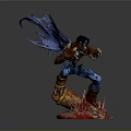 Dynamic Action Figure Featuring Blue Wings Brown Blue Outfit And Red Base In Dynamic Pose