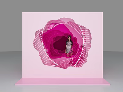 Creative Public Facility Pink Flower Shaped 3D Art Installation With Female Figure 3d model