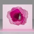 Creative Public Facility Pink Flower Shaped 3D Art Installation With Female Figure