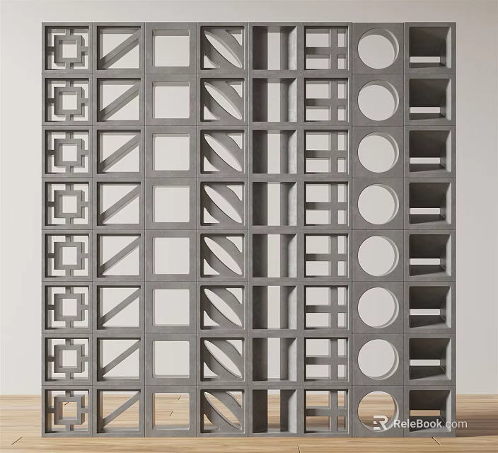 Modern Architectural Partition With Geometric Square Triangular Circular Hollowed Design 3d model 