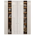 Modern White Bookcase With Sliding Doors Decorative Shelves And Lighting Details