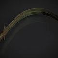 Antique Curved Bronze Weapon Featuring Decorative Hilt and Aged Metallic Finish