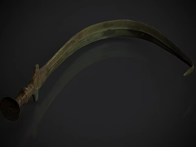 Antique Curved Bronze Weapon Featuring Decorative Hilt and Aged Metallic Finish 3d model