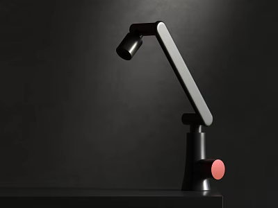 Sleek Black and Silver Faucet With Red Knob On Dark Background 3d model