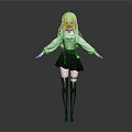 Anime Style Game Movie Character With Orange Hair White Top Black Skirt And Purple Shoes