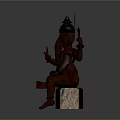 Elephant Headed Ganesh Statue With Multiple Arms Holding Items On Stone Base