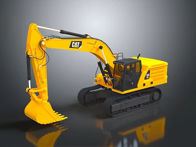Yellow CAT Construction Excavator With Tracked Undercarriage And Front Bucket 3d model