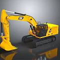 Yellow CAT Construction Excavator With Tracked Undercarriage And Front Bucket