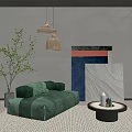 Quiet Single Sofa Fabric Leisure Sofa Chandelier 3d model
