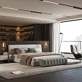 Modern Bedroom Interior With Large Bed Open Wardrobe And Natural View 3d model