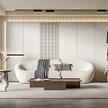 Modern Living Room With White Curved Sofa Gray Throw Brown Coffee Table Gold Floor Lamp