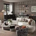 Modern Living Room Interior Design With White Sofa Patterned Pillows Coffee Tables And Potted Plant