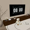 Modern TV Stand with Teddy Bear Books and Vase in Living Room