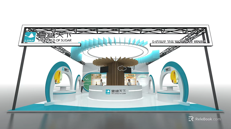 Sulwhasoo Ginseng Exhibition Booth With Blue White Design Circular Top And Curved Decorations 3d model 