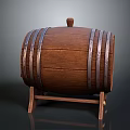 Traditional Wooden Barrel With Metal Hoops On Sturdy Wooden Stand