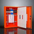 Orange Electrical Distribution Box With Open Door Showing Internal Circuit Breakers And Wiring