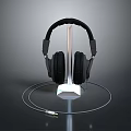 Modern Over Ear Computer Headphones On Stylish Stand With Connected Cable 3d model