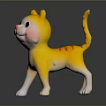 Cute Yellow And White Cartoon Cat Figurine With Striped Tail And Pink Cheeks