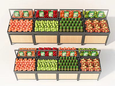 Layered Fruit Display Shelves with Various Fresh Fruits and Vegetables for Market 3d model