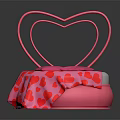 People Sitting on Pink Heart Shaped Sofa With Red Heart Pattern Blanket and Cushions