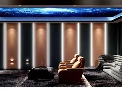 Home Theater With Starry Ceiling Illuminated Walls And Seating 3d model