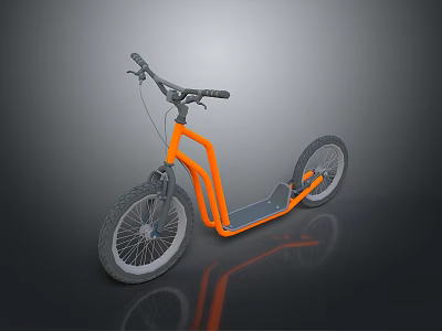 Unique Orange Bicycle Featuring Modern Frame And Gray Wheels On Dark Reflective Surface 3d model
