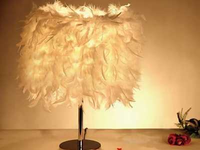Soft White Feather Table Lamp With Warm Glow Metal Base And Red Roses 3d model